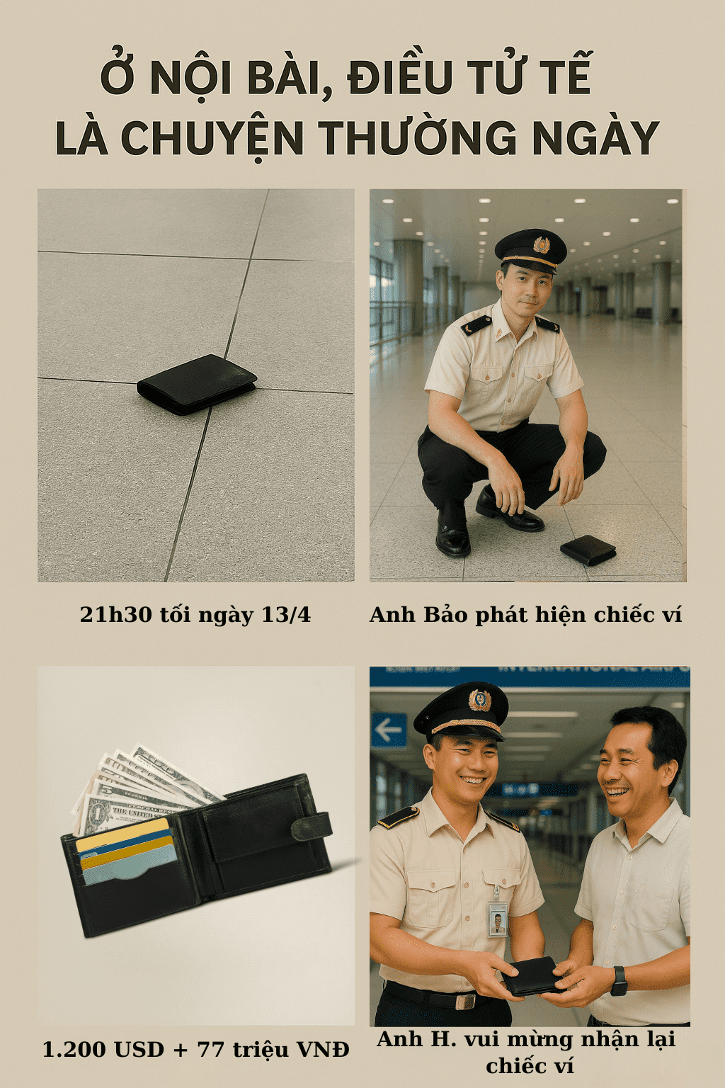 CẢNG HÀNG KHÔNG QUỐC TẾ NỘI BÀI | OVER 100 MILLION VND FORGOTTEN AT  TERMINAL 1 – PASSENGER RECEIVES TIMELY HELP FROM SECURITY STAFF